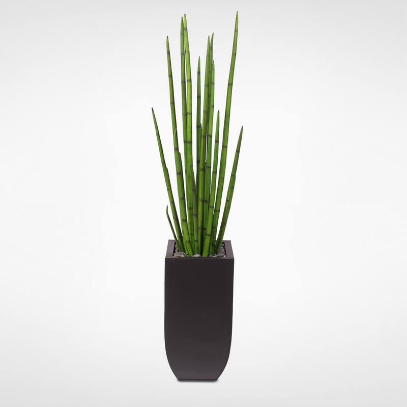 Artificial Four Foot Snake Grass Display with Real Rocks in Metal Container