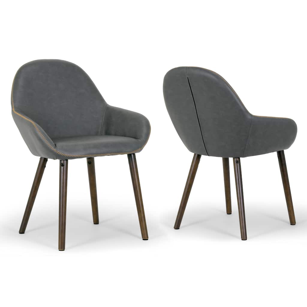Alan Vintage Grey Faux Leather Contrast Stitch Arm Chair (Set of 2)