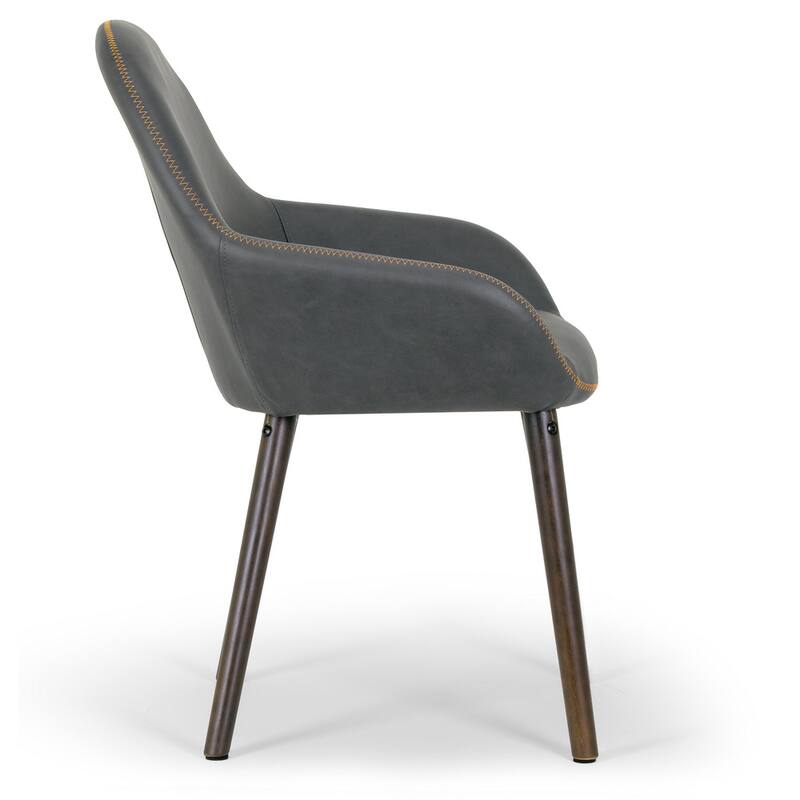 Alan Vintage Grey Faux Leather Contrast Stitch Arm Chair (Set of 2)