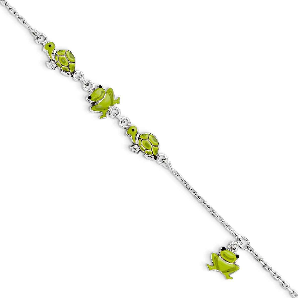 925 Sterling Silver Green Enameled Frog Charm and Pendant