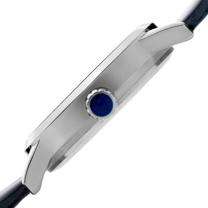 Burgi Women's Diamond Reed Design Dial Silver-Tone/ Blue Leather Strap Watch