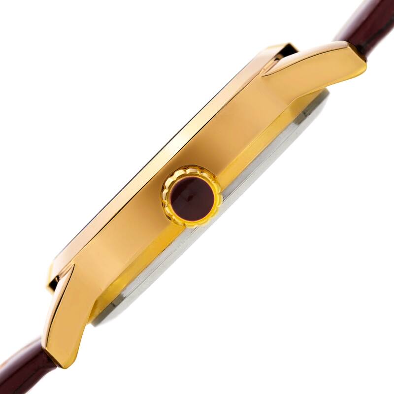 Burgi Women's Diamond Reed Design Dial Gold-Tone/Burgundy Leather Strap Watch