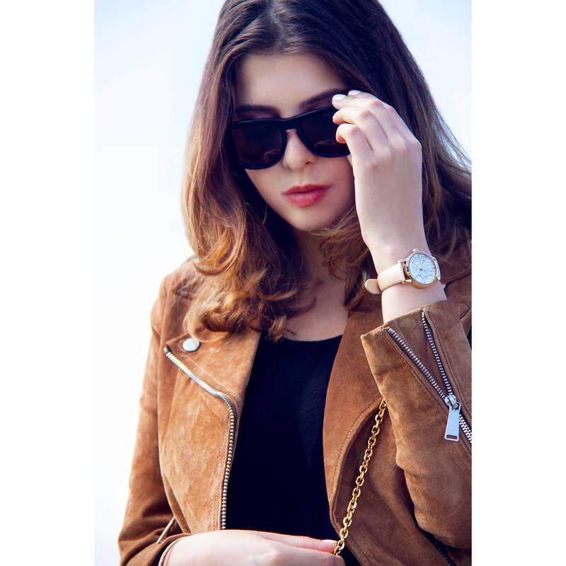 Burgi Women's Diamond Reed Design Dial Rose-Tone/Cream Leather Strap Watch