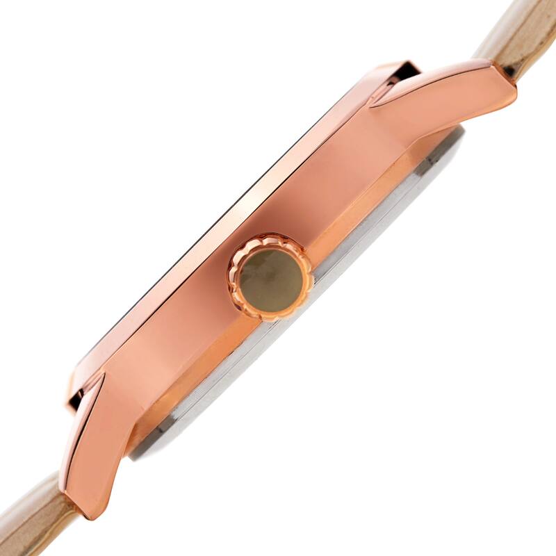 Burgi Women's Diamond Reed Design Dial Rose-Tone/Cream Leather Strap Watch