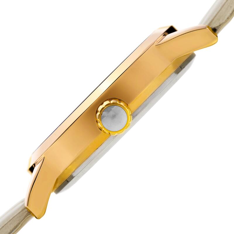 Burgi Women's Diamond Reed Design Dial Gold-Tone/White Leather Strap Watch
