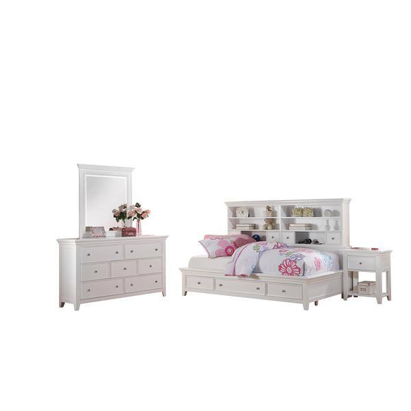 Acme Furniture Lacey White 4Piece Storage Bedroom Set Bed Bath