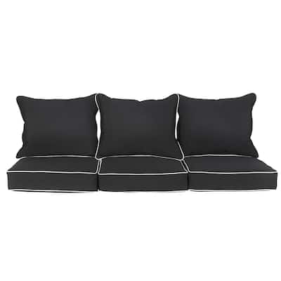 Sawyer Sunbrella Canvas Black Corded Outdoor Pillow and Cushion Sofa Set