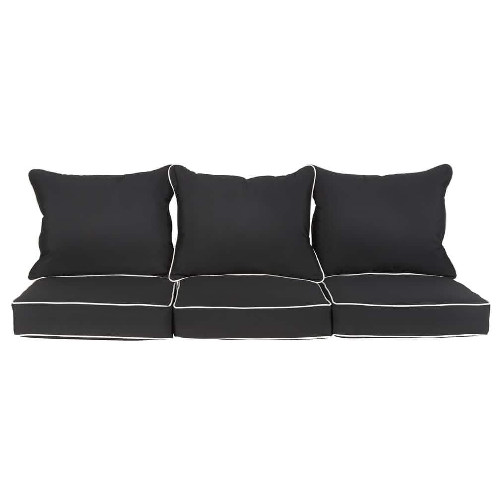 Sawyer Sunbrella Canvas Black Corded Outdoor Pillow and Cushion Sofa Set