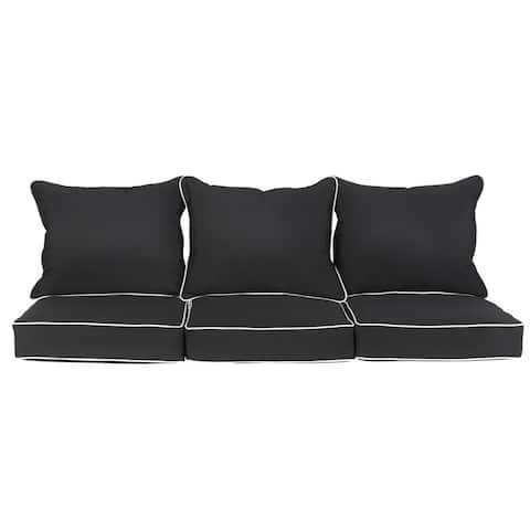 Sawyer Sunbrella Canvas Black and Canvas Indoor/ Outdoor Corded Pillow and Cushion Sofa Set