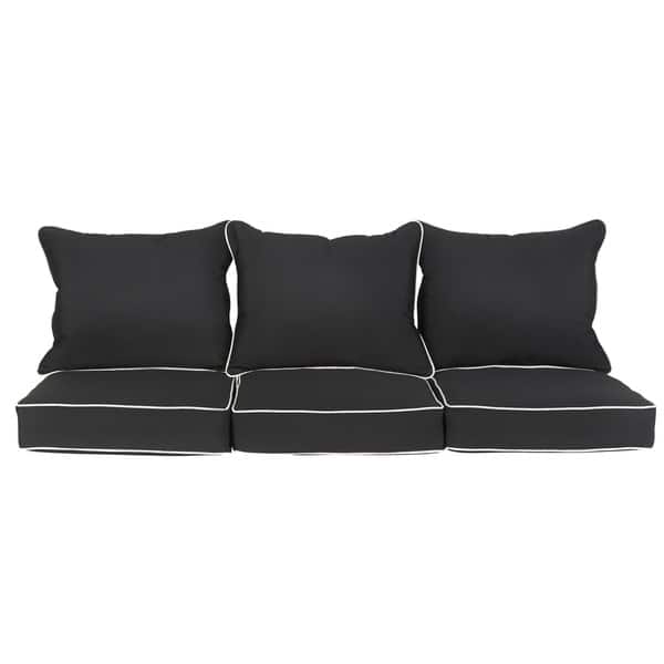 Sawyer Sunbrella Canvas Black Corded Outdoor Pillow and Cushion Sofa Set On Sale Overstock