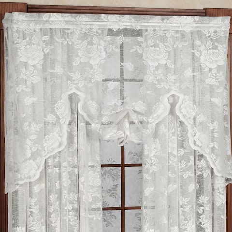 Rose Floral Pattern High Gauge Lace Window Swag - 38x55