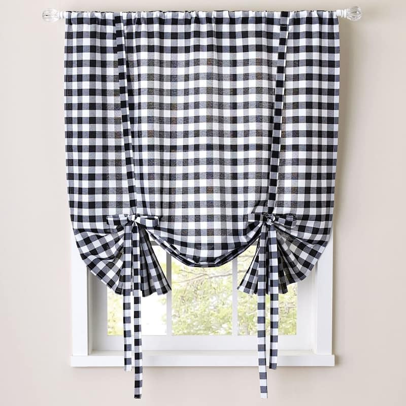 Buffalo Check Decorative Tie-Up Shade - Black/White - 85 Inch/84 Inch/86 Inch