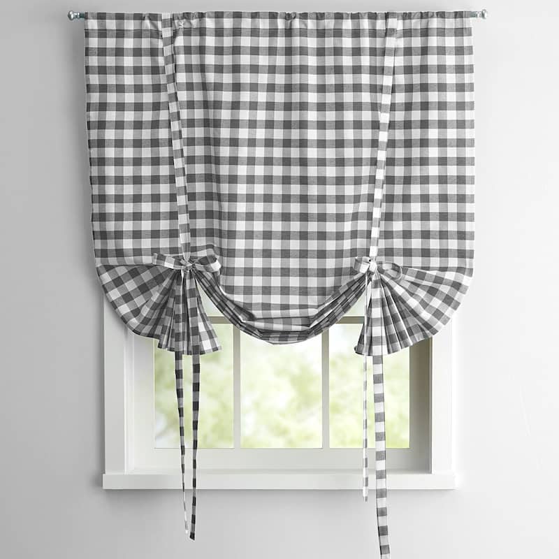 Buffalo Check Decorative Tie-Up Shade - Grey - 63 Inch