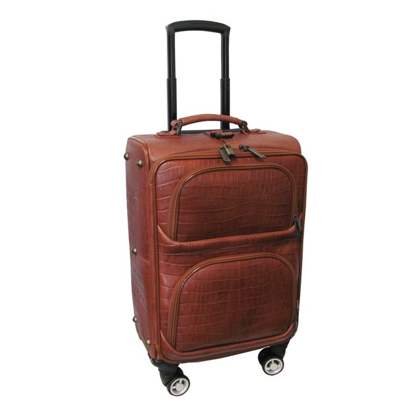 Amerileather Brown Leather Croco Print 24-inch Carry-on Removable ...