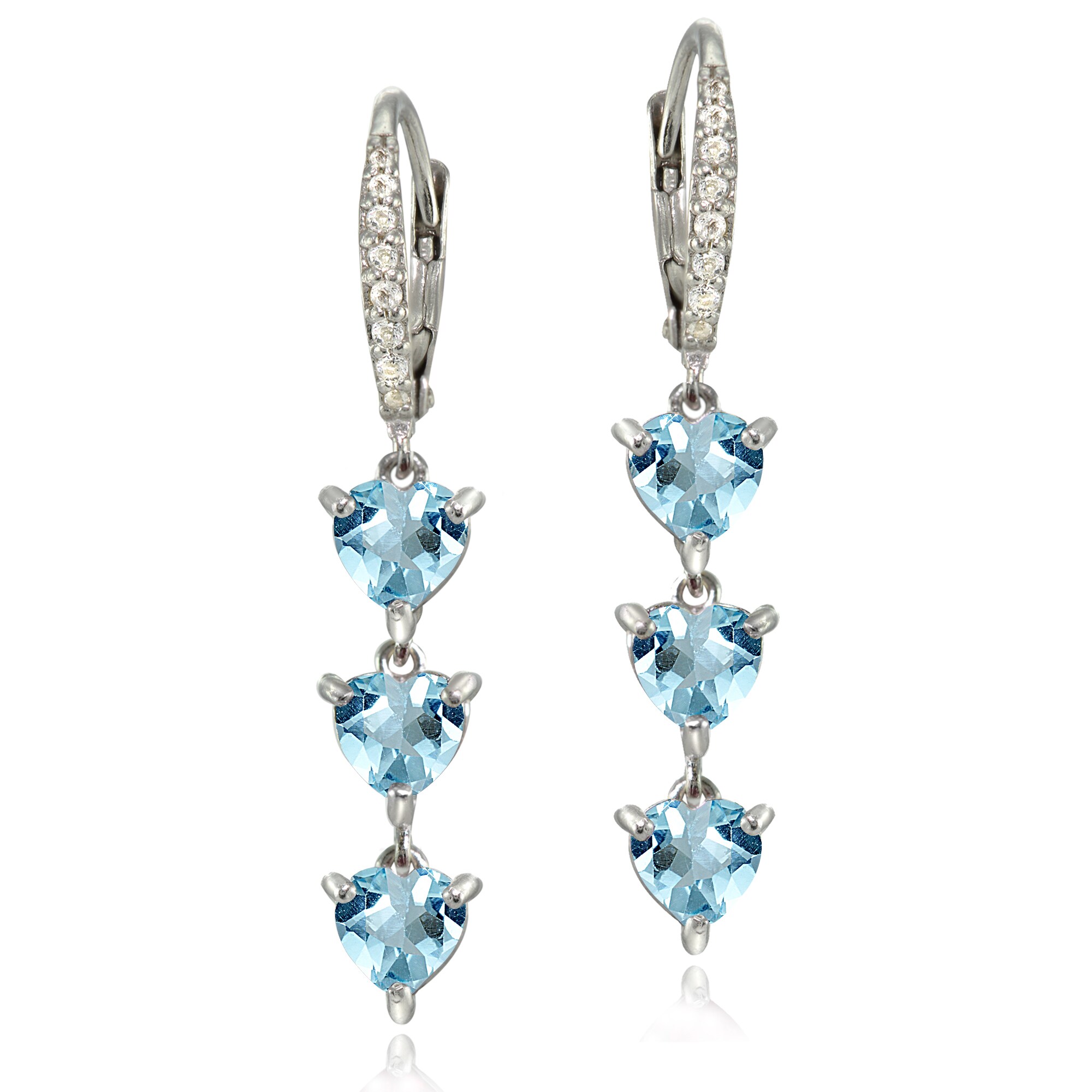Sterling Silver Genuine Blue Topaz Flower Accent Designer Quality Earring 