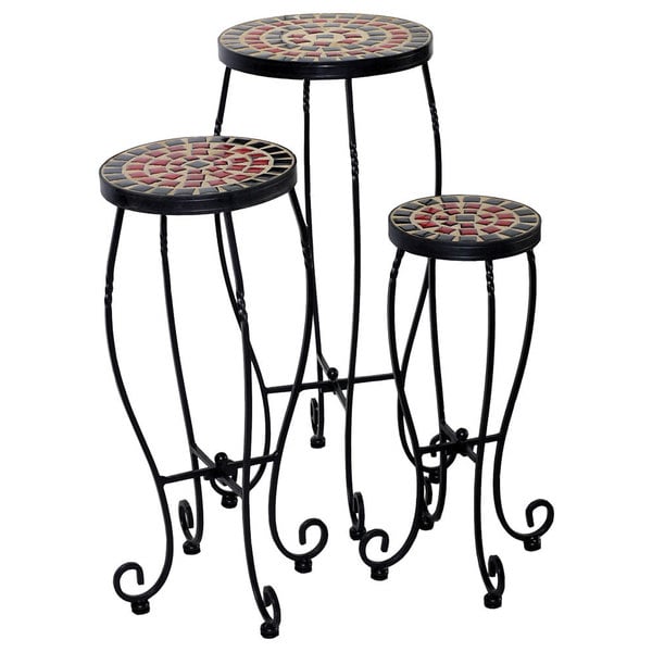 Stellarton Multicolored Powder Coated Wrought Iron And Ceramic Tile Stellarton Multicolored Powder Coated Wrought Iron And Ceramic Tile Round Plant Stands Pack Of