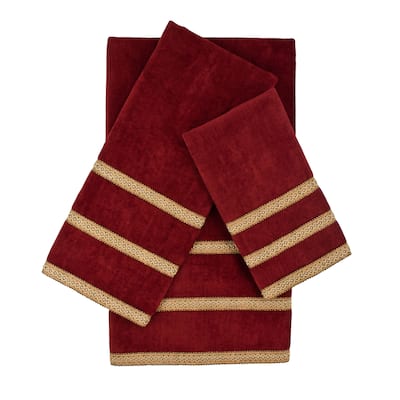 Sherry Kline Triple Row Gimp Red 3-piece Decorative Embellished Towel Set