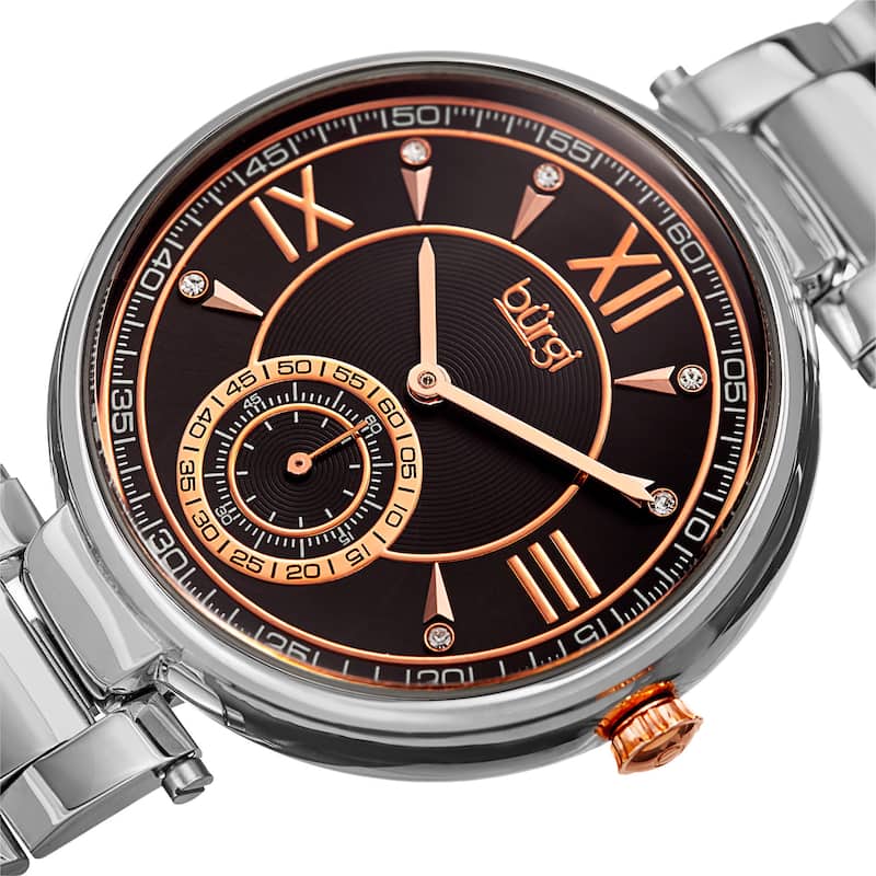 Burgi Women's Swarovski Crystal Classic Silver-Tone Stainless Steel Bracelet Watch