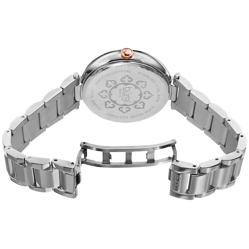 Burgi Women's Swarovski Crystal Classic Silver-Tone Stainless Steel Bracelet Watch