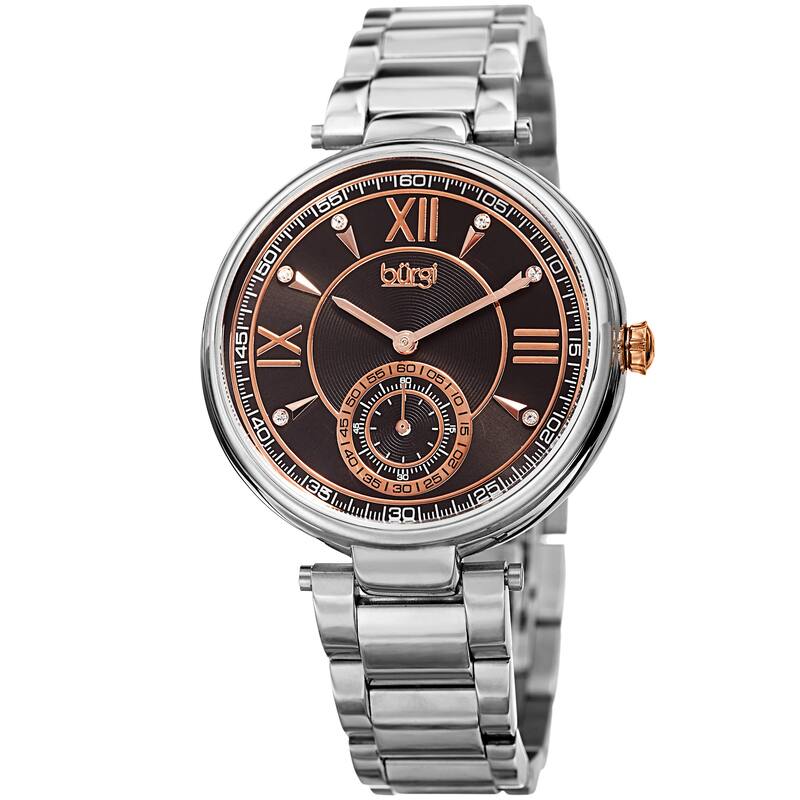 Burgi Women's Swarovski Crystal Classic Silver-Tone Stainless Steel Bracelet Watch