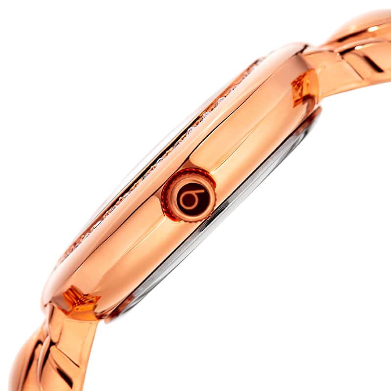 Burgi Women's Swarovski Crystal Diamond Patterned Elegant Rose-Tone Bracelet Watch