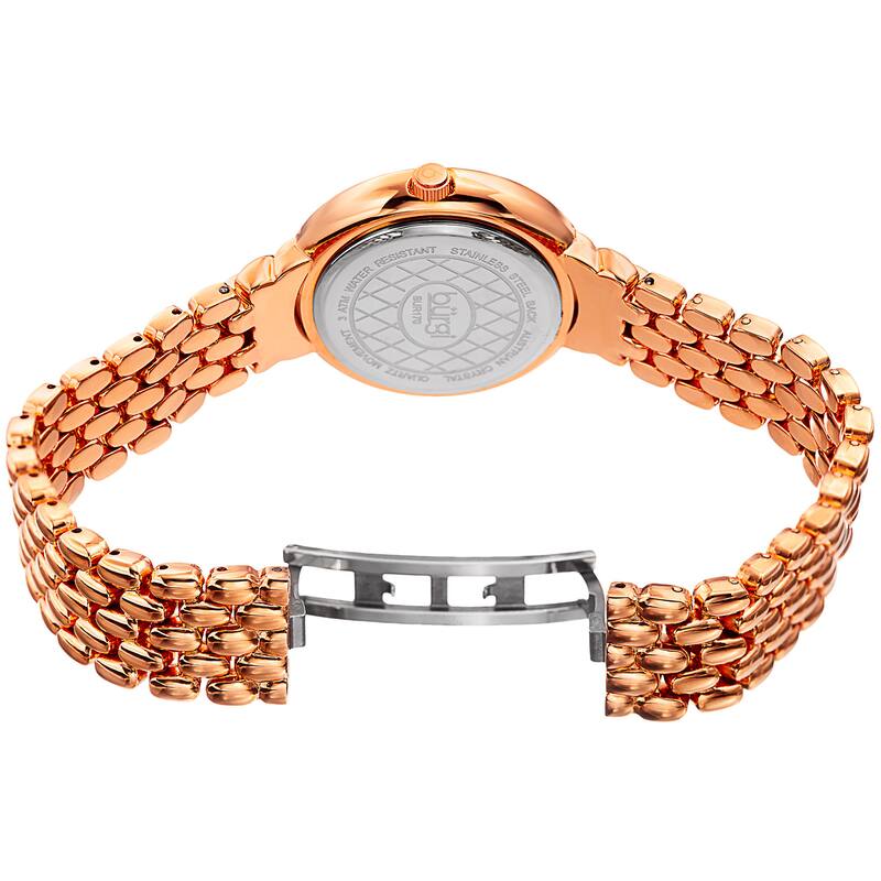 Burgi Women's Swarovski Crystal Diamond Patterned Elegant Rose-Tone Bracelet Watch