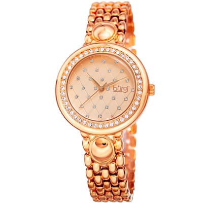 Burgi Women's Swarovski Crystal Diamond Patterned Elegant Rose-Tone Bracelet Watch