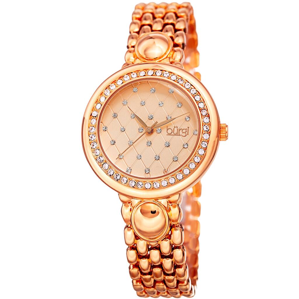Burgi Women's Swarovski Crystal Diamond Patterned Elegant Rose-Tone Bracelet Watch