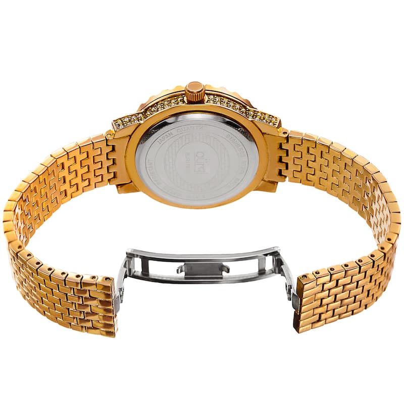 Burgi Women's Sparkling Czech Crystal Gold-Tone Brick Road Bracelet Watch