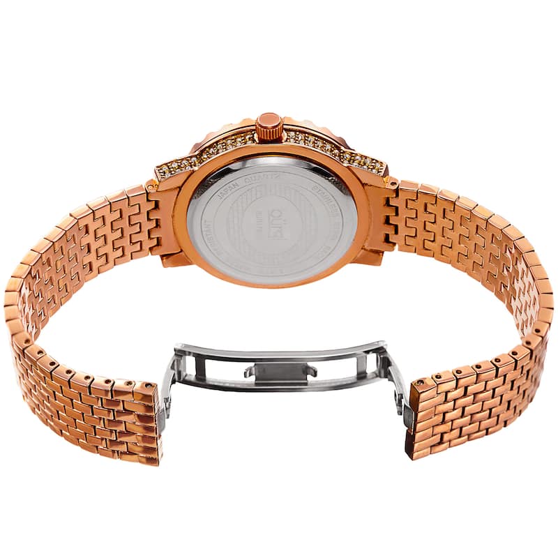 Burgi Women's Sparkling Czech Crystal Rose-Tone Brick Road Bracelet Watch