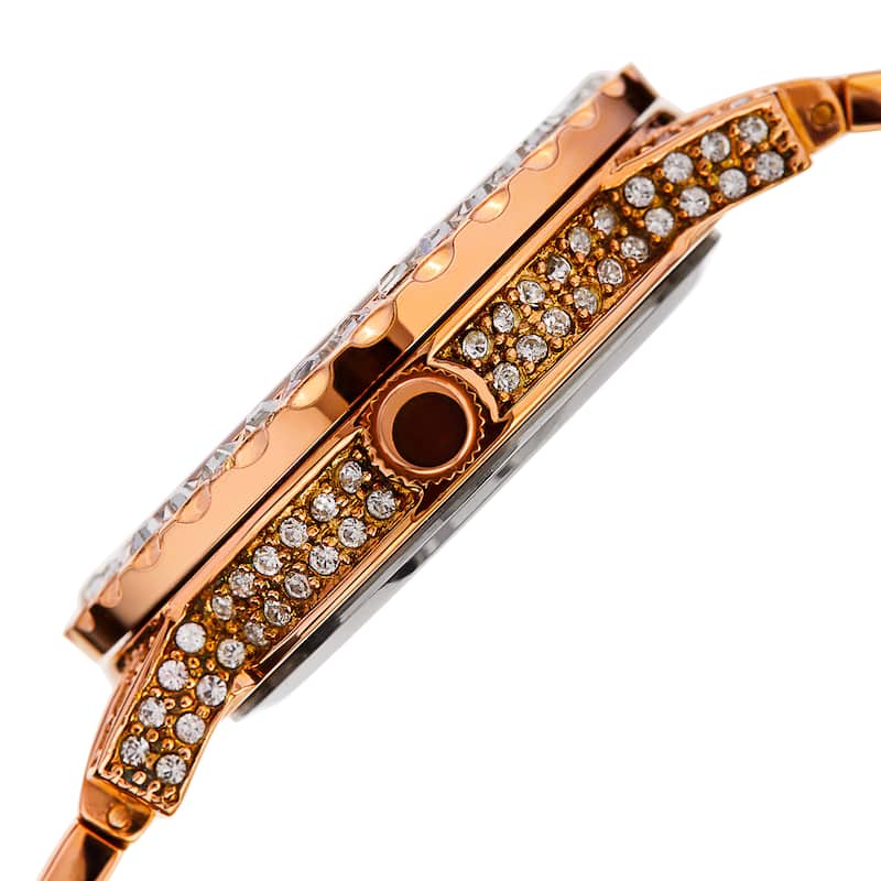 Burgi Women's Sparkling Czech Crystal Rose-Tone Brick Road Bracelet Watch