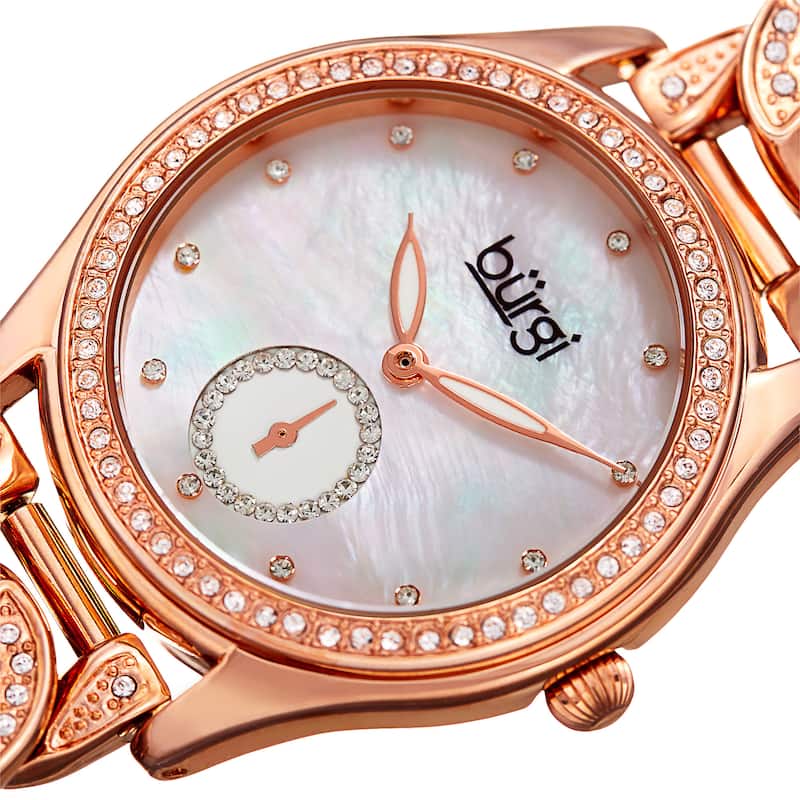 Burgi Women's Swarovski Crystal Rose-Tone Link Chain Bracelet Watch