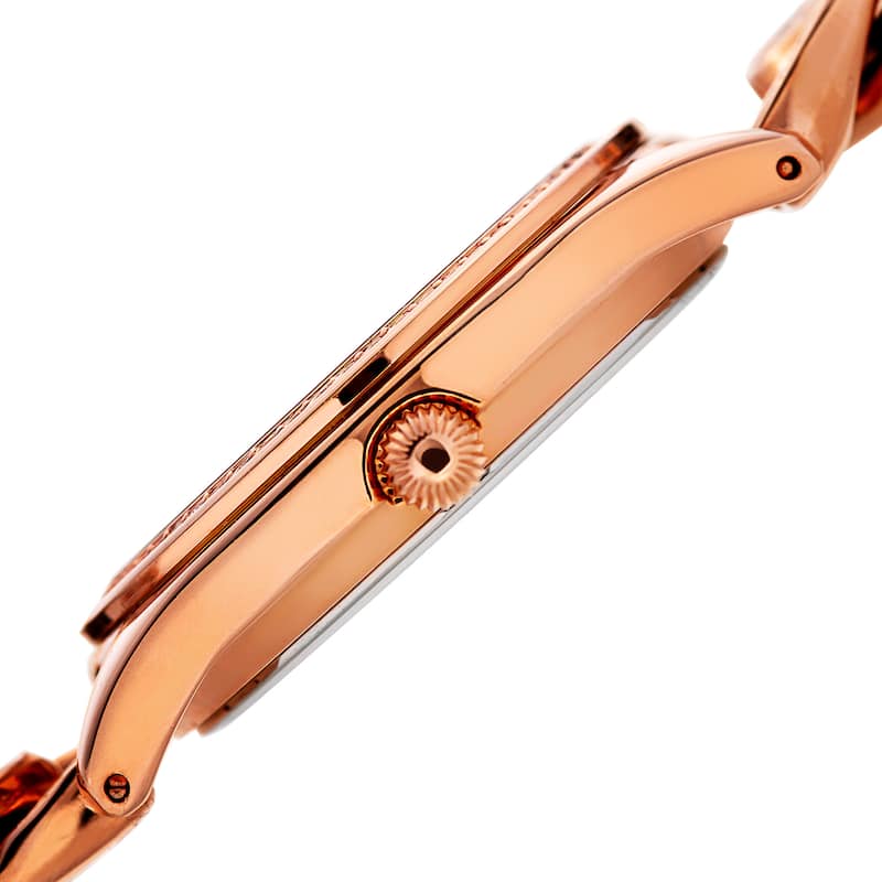 Burgi Women's Swarovski Crystal Rose-Tone Link Chain Bracelet Watch