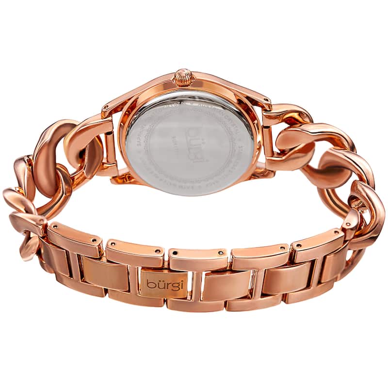 Burgi Women's Swarovski Crystal Rose-Tone Link Chain Bracelet Watch