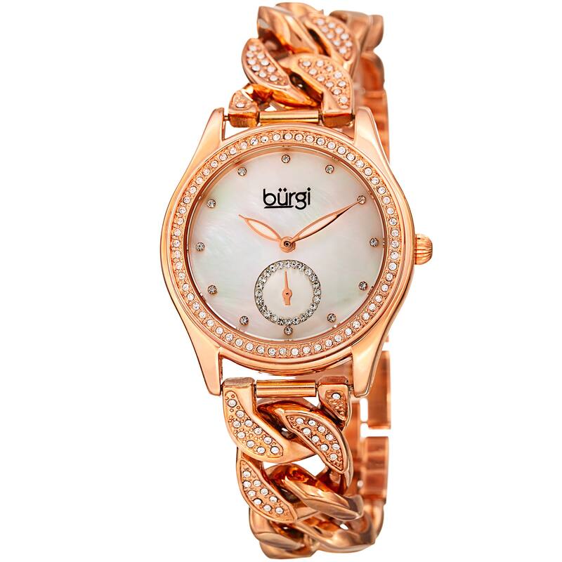 Burgi Women's Swarovski Crystal Rose-Tone Link Chain Bracelet Watch