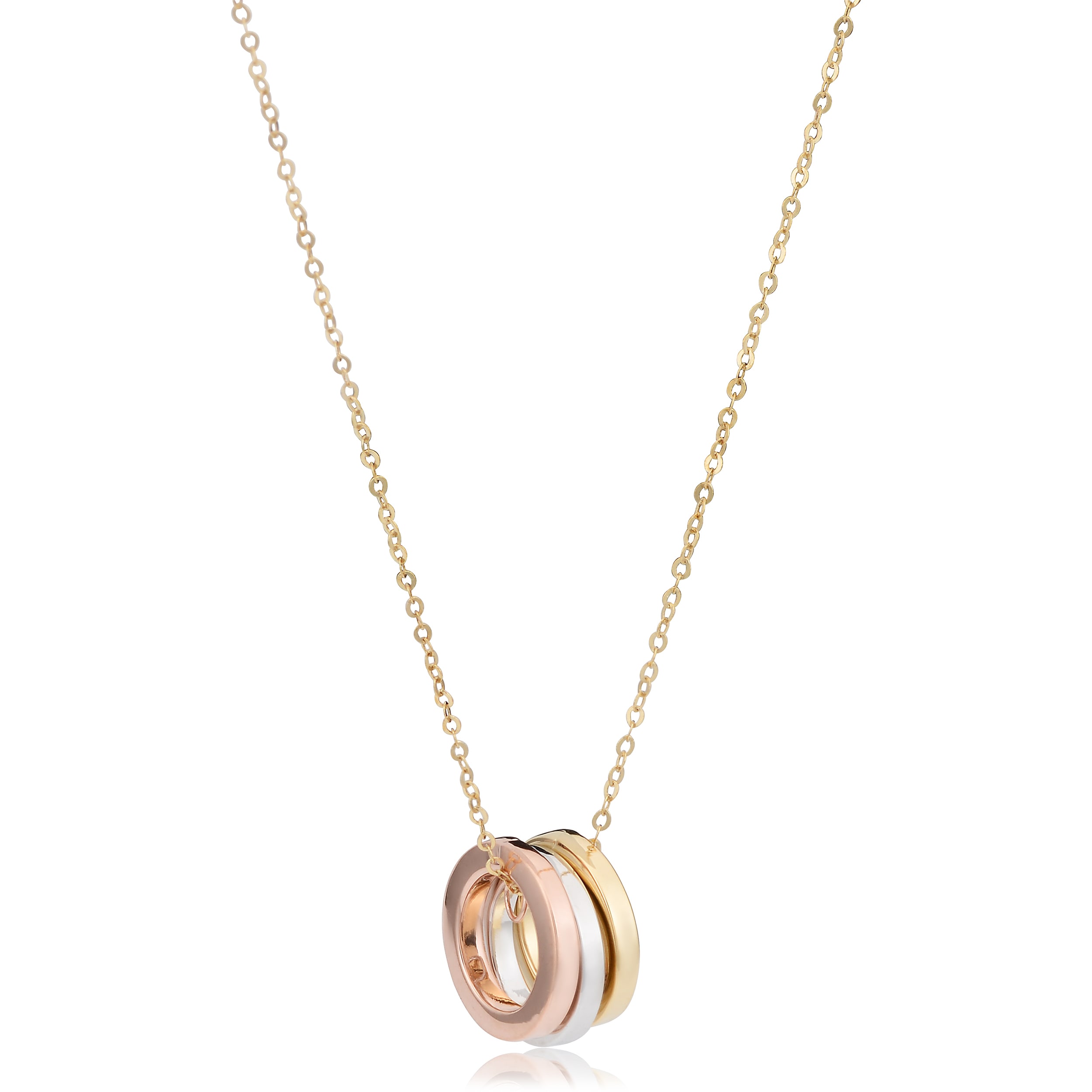Au Naturale Italian 14k tricolor gold triple ring necklace (18 inches)