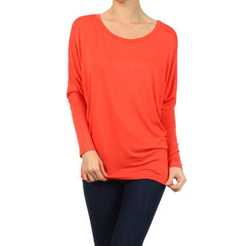 Women's Rayon and Spandex Solid Dolman Sleeve Tunic