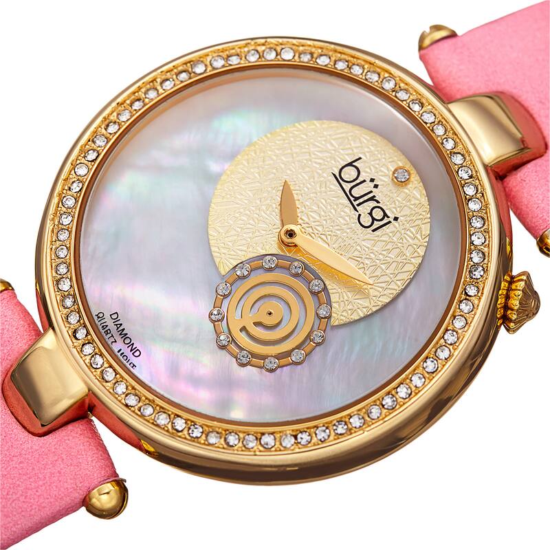 Burgi Women's Sparkling Diamond Crystal Gold-Tone/ Pink Leather Strap Watch
