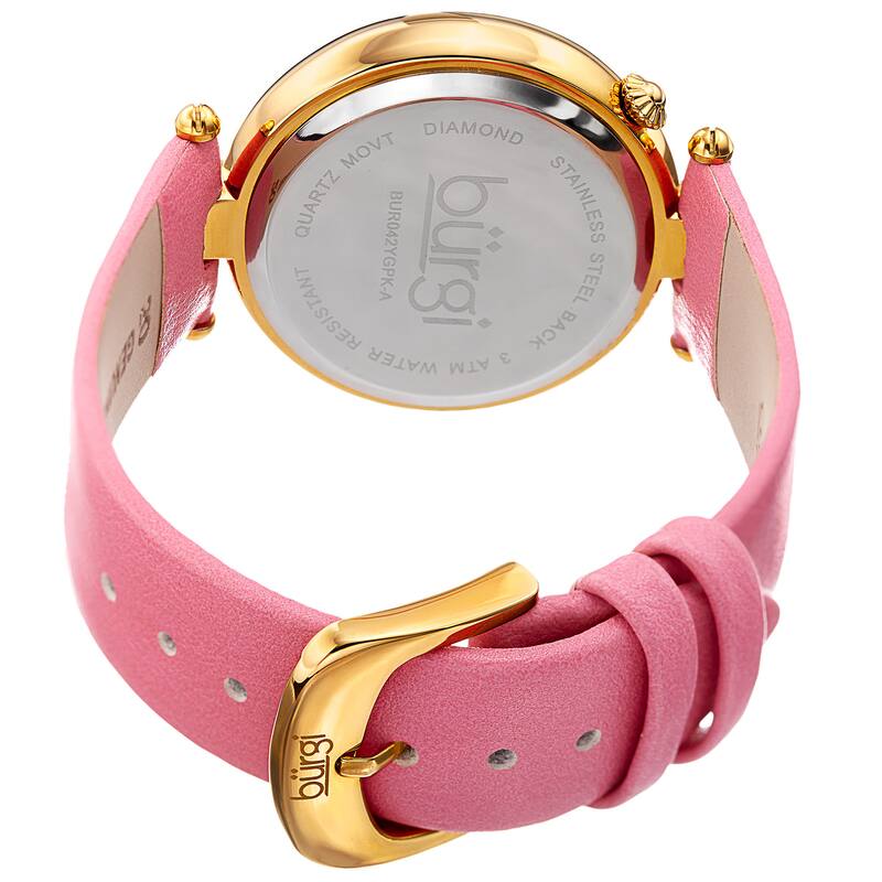 Burgi Women's Sparkling Diamond Crystal Gold-Tone/ Pink Leather Strap Watch
