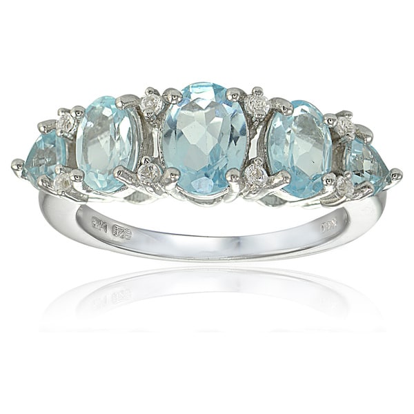 Glitzy Rocks Sterling Silver Blue and White Topaz 5-stone Ring. Opens flyout.