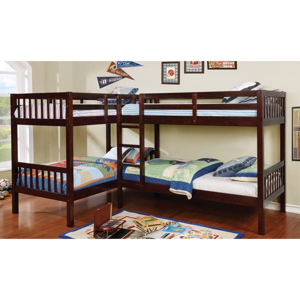 furniture of america lankton l-shaped dark walnut quadruple twin furniture of america lankton l-shaped dark walnut quadruple twin