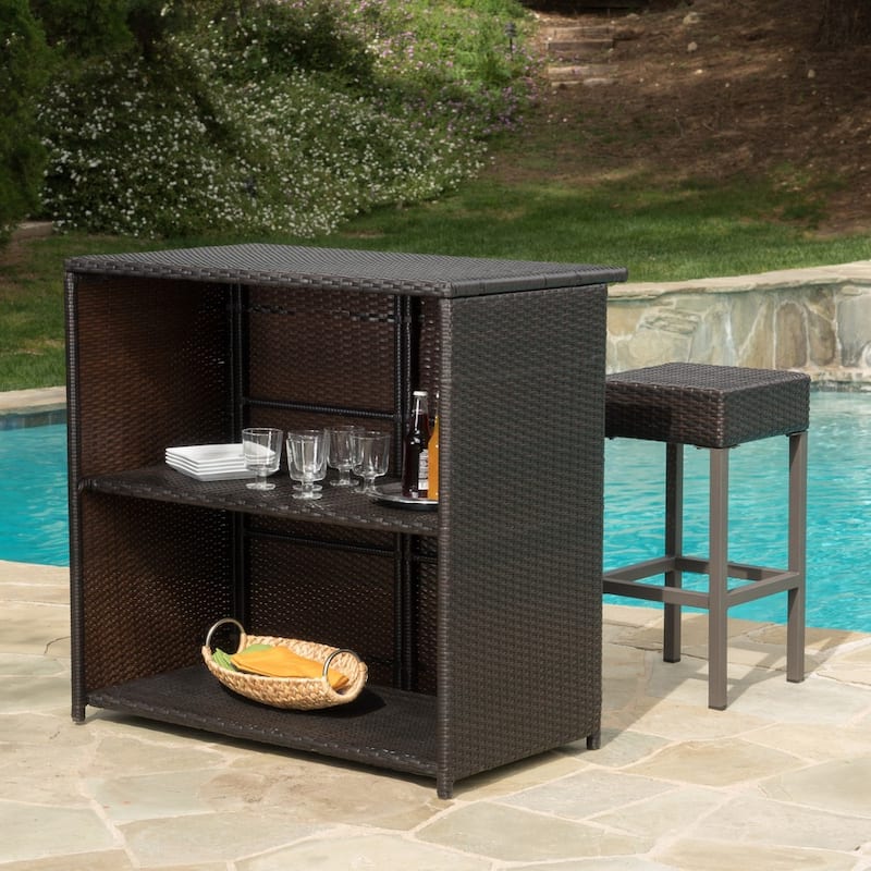 Toranto Outdoor Multibrown Wicker Bar Island Set by Christopher Knight Home