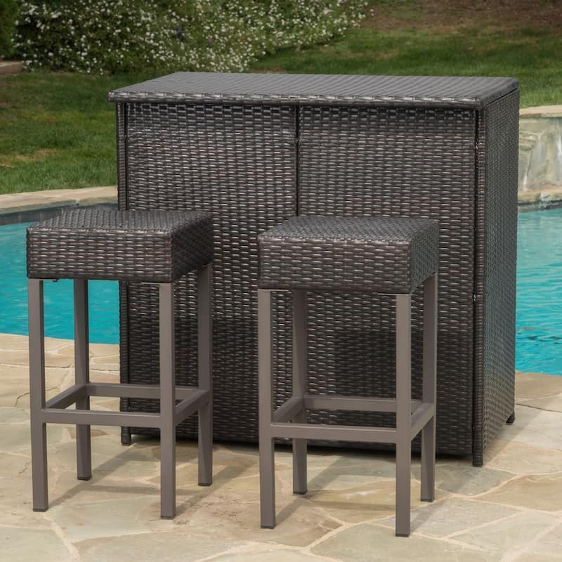 Toranto Outdoor Multibrown Wicker Bar Island Set by Christopher Knight Home