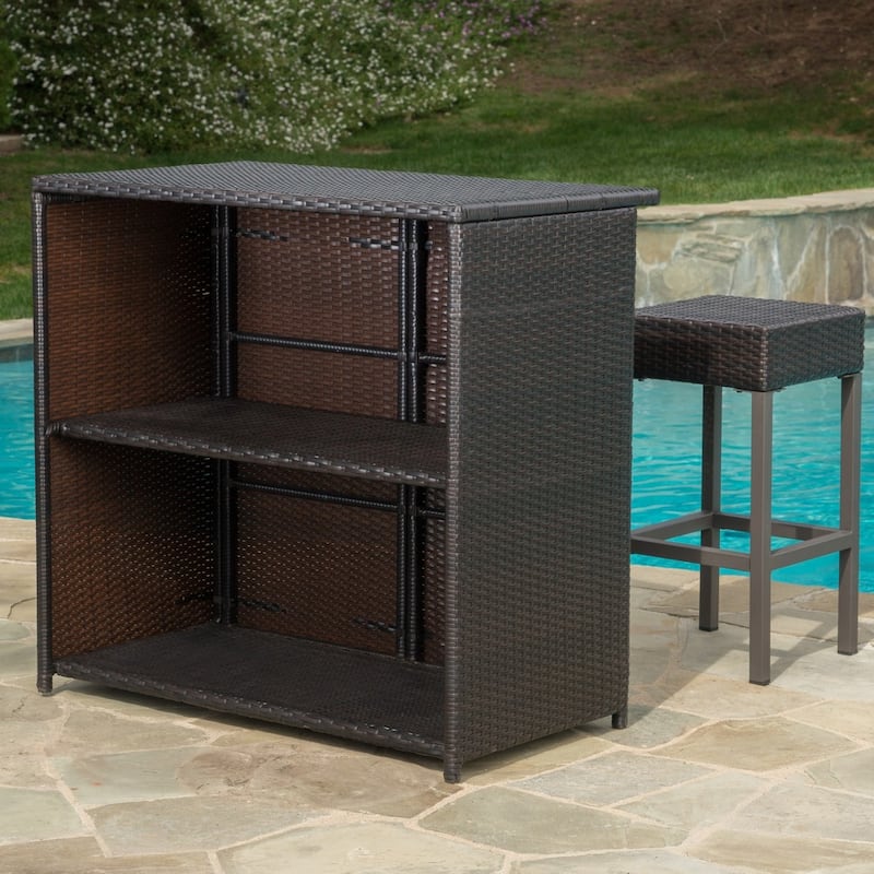 Toranto Outdoor Multibrown Wicker Bar Island Set by Christopher Knight Home
