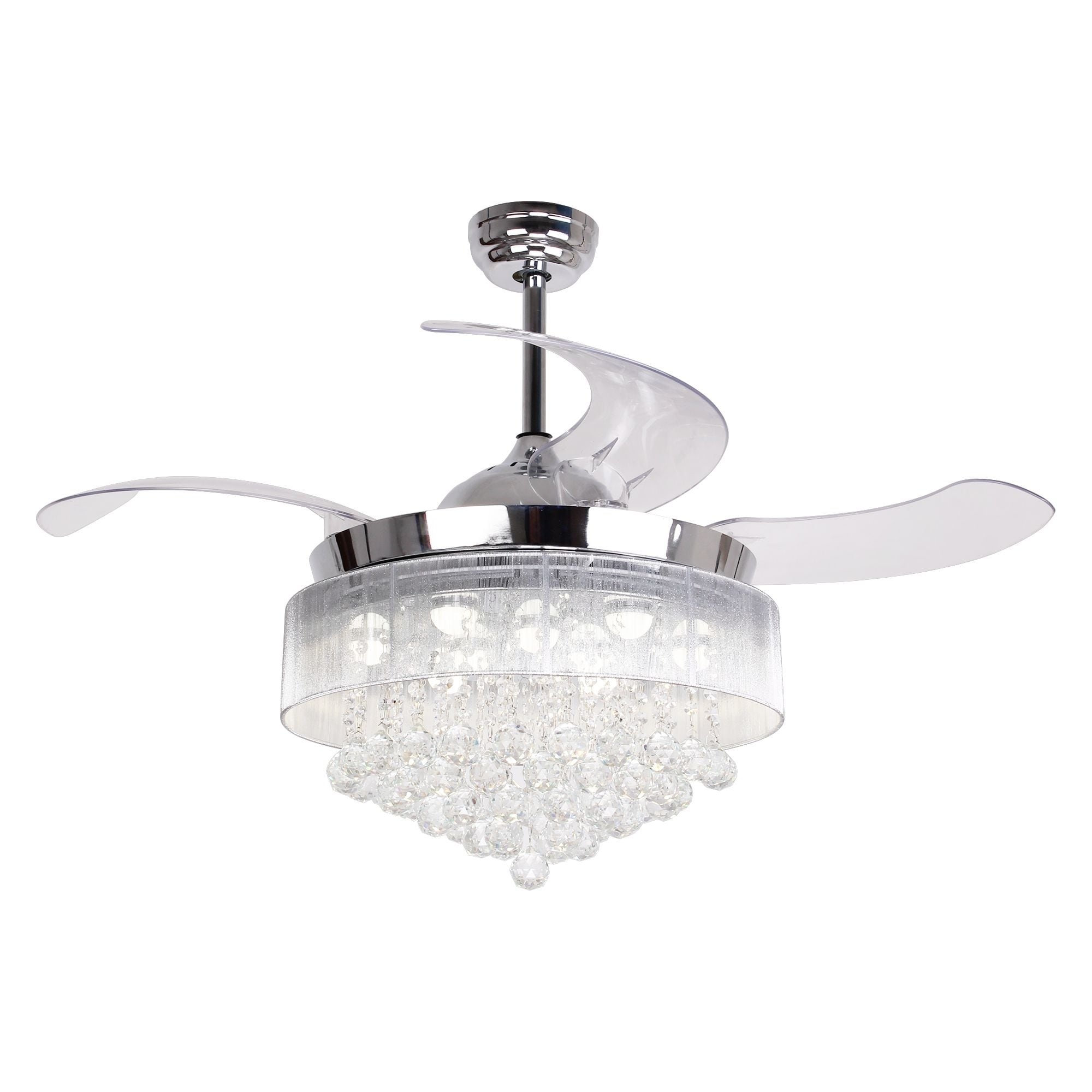 42 Inch Retractable Led Blades Fandelier Chrome Ceiling Fan