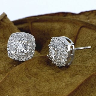 Sterling Silver Earrings For Less De Couer 1 4ct Diamond Halo Stud Earrings White
