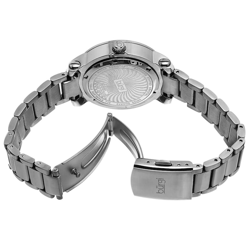 Burgi Women's Diamond Crystal Stainless Steel Purple/ Silver-Tone Bracelet Watch