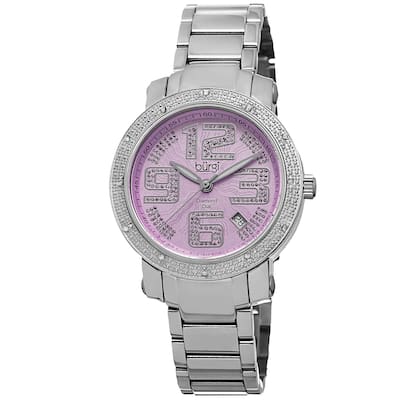 Burgi Women's Diamond Crystal Stainless Steel Purple/ Silver-Tone Bracelet Watch