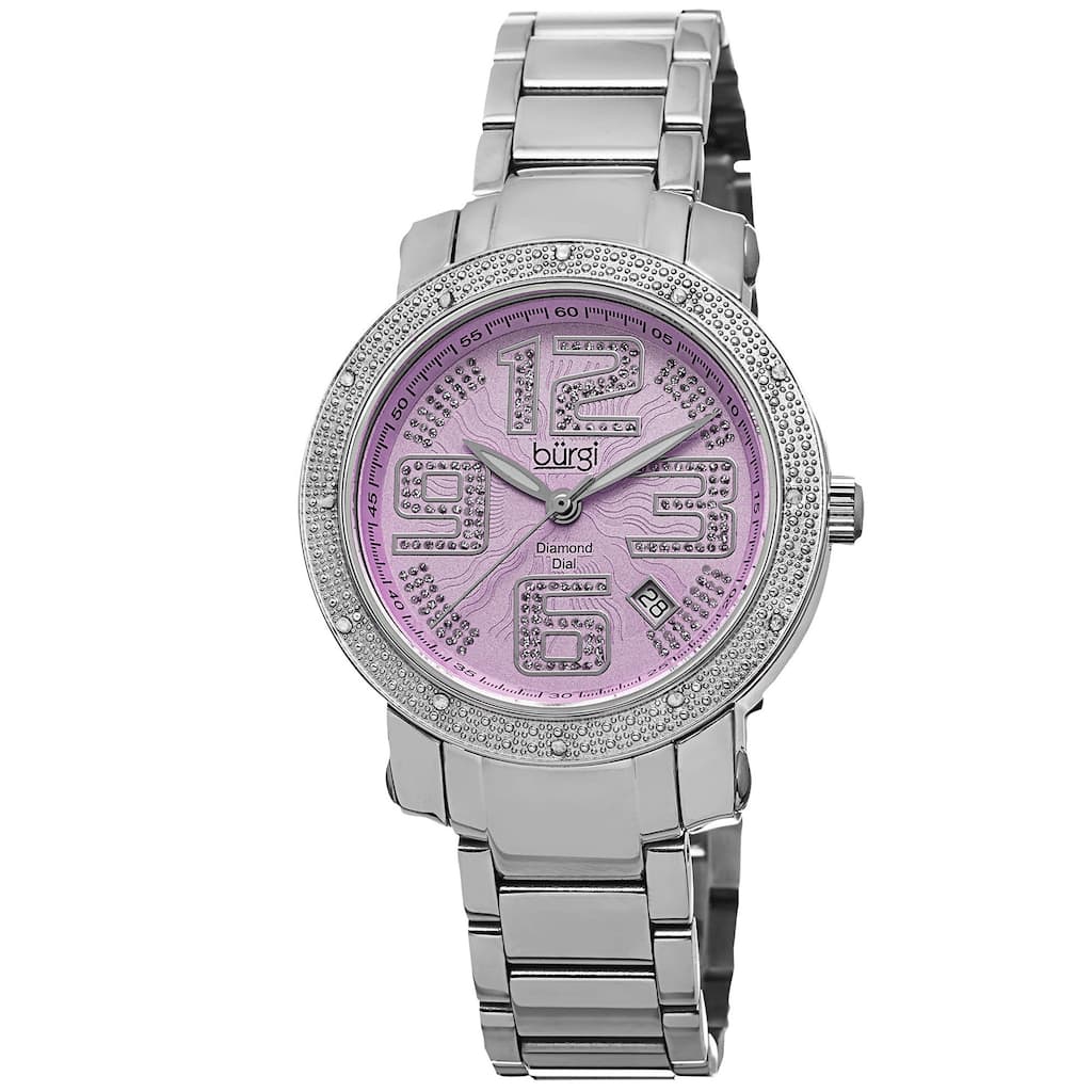 Burgi Women's Diamond Crystal Stainless Steel Purple/ Silver-Tone Bracelet Watch
