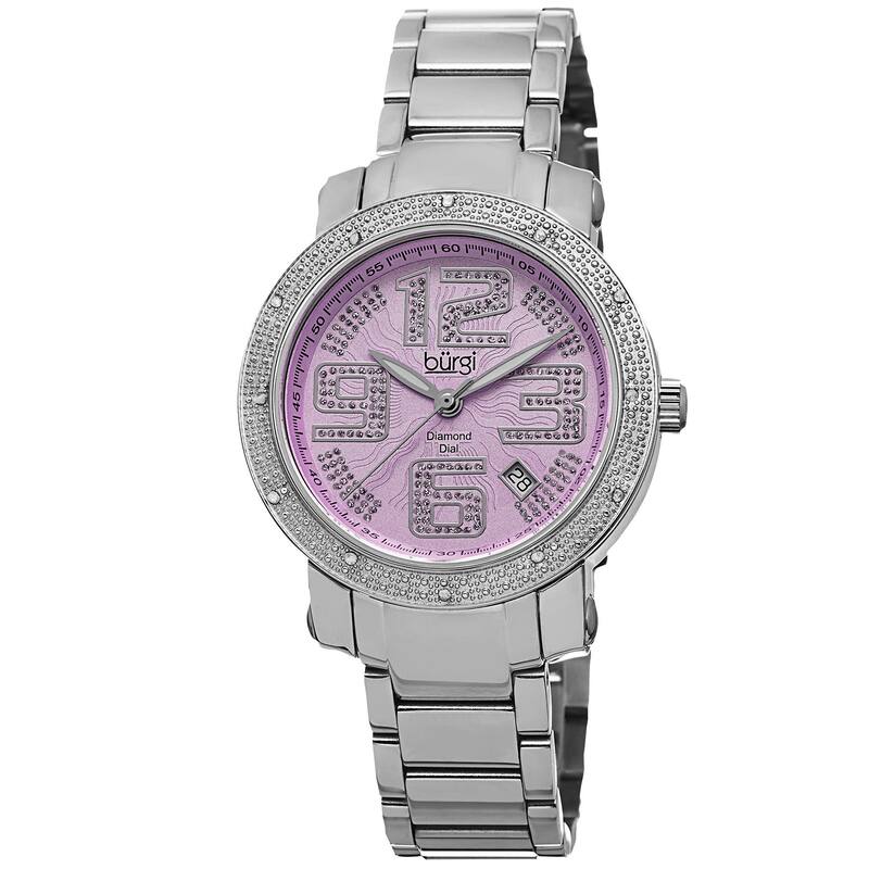 Burgi Women's Diamond Crystal Stainless Steel Purple/ Silver-Tone Bracelet Watch